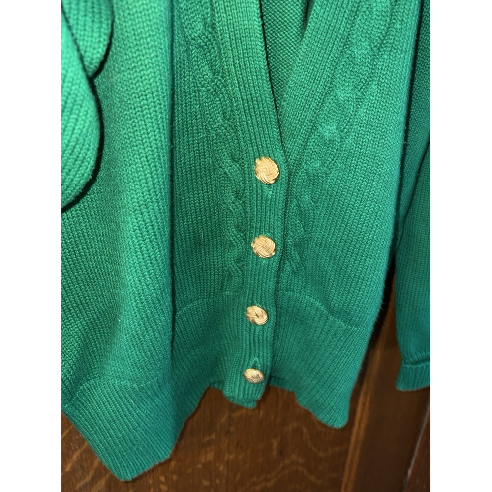 Vintage Yarnworks Large Green Cardigan Gold Buttons Cable Knit Grandma Cottage - Picture 2 of 6